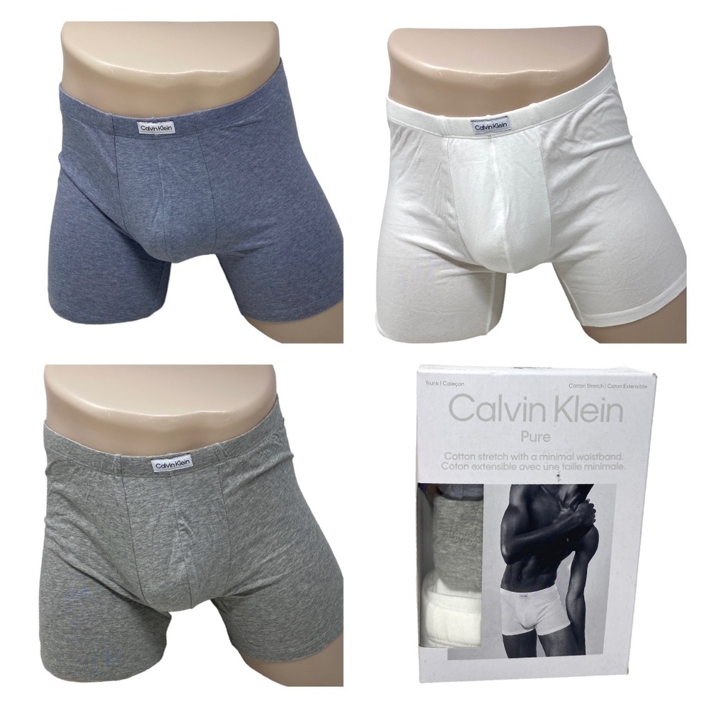 Calvin Klein Men Size 3 Pack Cotton Stretch Trunk Blue White Underwear NB3262904
